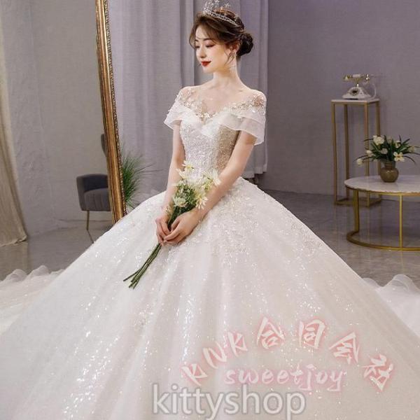 レディースウェディングドレスオフショルダーキラキラロングラインストーンホワイト結婚式二次会KNK(株）輝く花嫁を演出する豪華ロングドレス_9