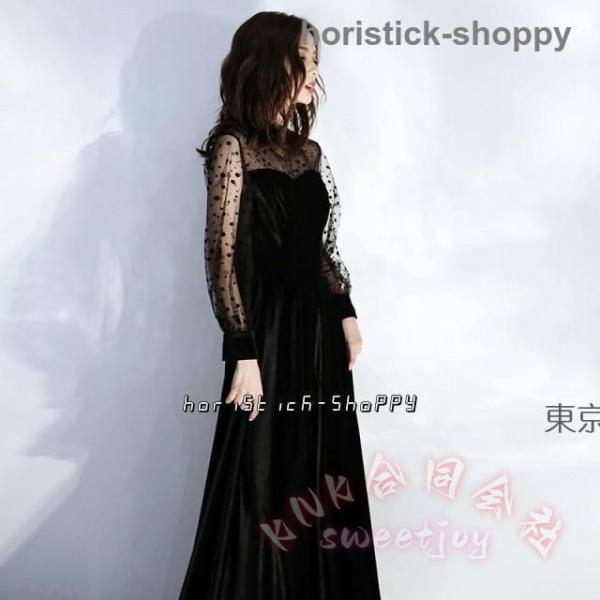 パーティードレス 結婚式 お呼ばれ 袖あり ロング ドレス KNK(株） シースルー袖 長袖 黒 大きいサイズ 3L 4L 小さいサイズ 上品 韓国風_7