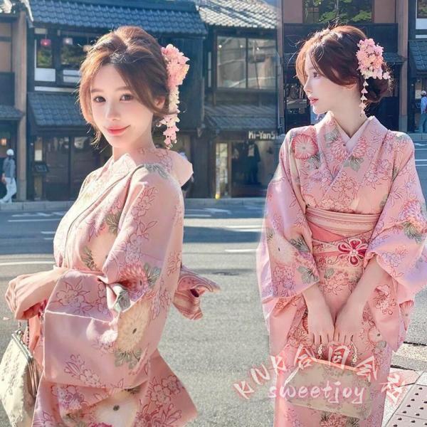 浴衣 高校生 レディース ピンク 菊 花柄 浴衣セット KNK(株） 中学生 ジュニア 150cm 帯飾り かわいい 夏祭り 花火 和装 部屋着_1