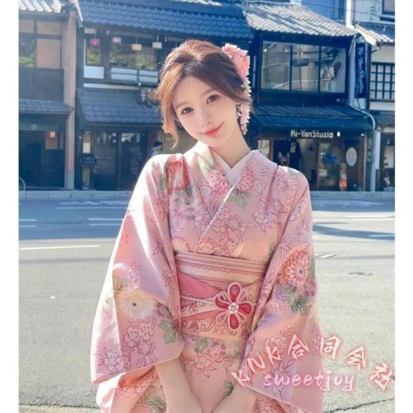 浴衣 高校生 レディース ピンク 菊 花柄 浴衣セット KNK(株） 中学生 ジュニア 150cm 帯飾り かわいい 夏祭り 花火 和装 部屋着_2