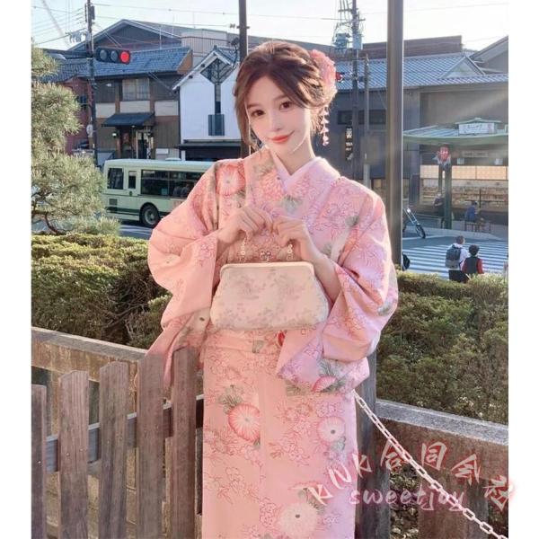 浴衣 高校生 レディース ピンク 菊 花柄 浴衣セット KNK(株） 中学生 ジュニア 150cm 帯飾り かわいい 夏祭り 花火 和装 部屋着_3