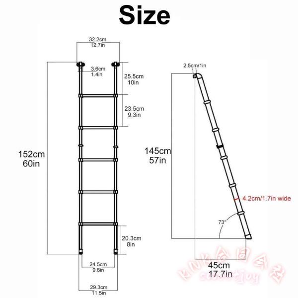 二段ベッド用はしご 5段 152cm 金属製 耐荷重150kg KNK(株) ロフトはしご キャンピングカー bunk用 ポータブル 取り付け簡単_2