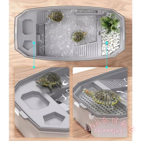カメ用水槽 大型 飼育ケース 水循環ろ過システム KNK(株) 亀ケージ 排水孔 階段 エサ皿 休憩プラットフォーム 滑り止め 観察しやすい_3