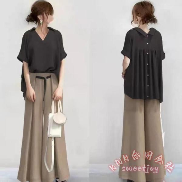 セットアップレディース夏40代 2点セット短袖トップスワイドパンツ上下ゆったり可愛い KNK(株） ギャザー切り替え おしゃれ春夏 5,536円