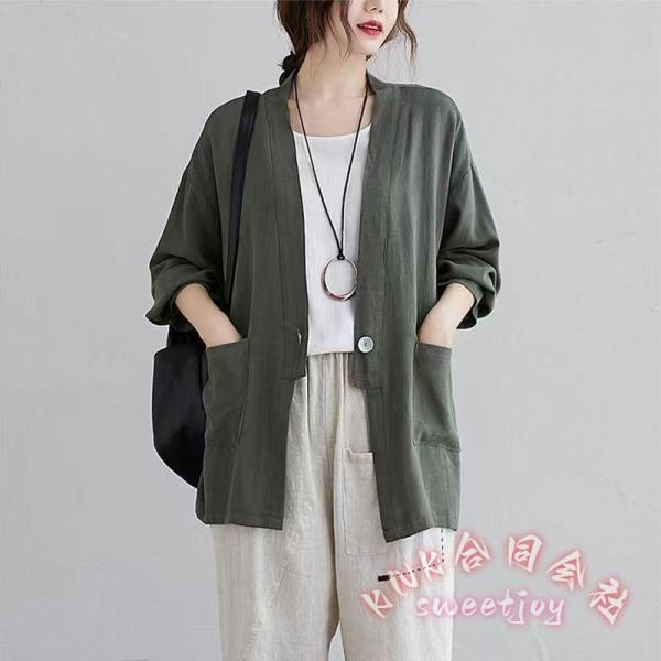 サマーカーディガン レディース 薄手 春夏 長袖 綿麻 KNK(株） ノーカラー 羽織り ショート丈 冷房対策 UV対策にも トップス アウター