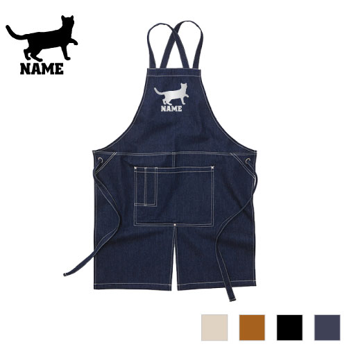 ベンガル1  名入れエプロン ウォッシュキャンバス ワークエプロン デニム インディゴ キャメル ブラック ナチュラル カフェエプロン 猫　ネコ　ねこ　キャット　ペット 飲食店 喫茶店 作業用 母の日ギフト 店舗スタッフの通販は