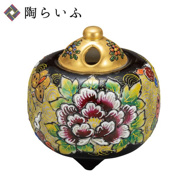 九谷花詰　香炉　竹隆 九谷花詰 香炉 竹隆 （九谷焼 3.5号香炉 黒盛花と蝶＜香炉 仏具