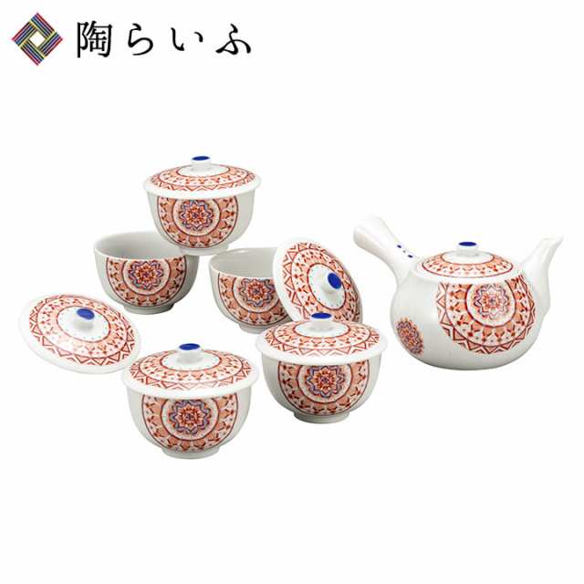 九谷焼 蓋付茶器 赤絵丸紋 大志窯＜茶器 湯呑 人気 ギフト 贈り物 結婚