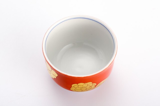 九谷焼 色絵金彩 盃 椿紋 橙 /錦山窯 KINZAN 和食器 酒器 人気 ギフト 贈り物 結婚祝い 内祝い お祝い ギフト 花以外