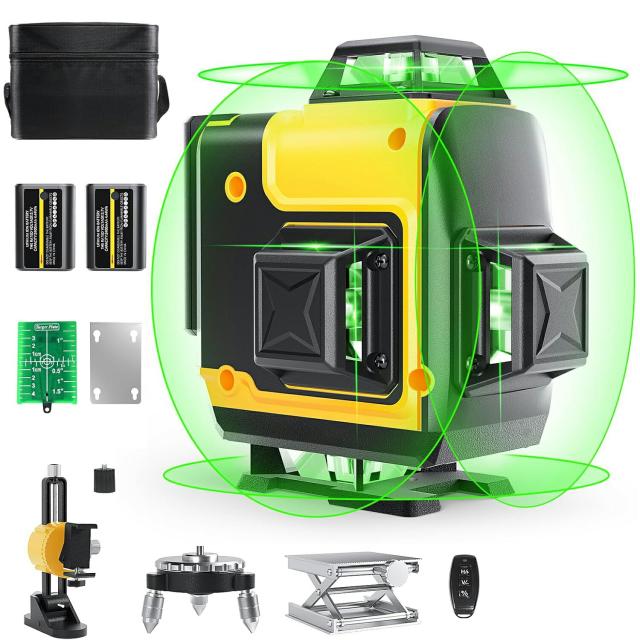 レーザー墨出し器 4x360° グリーンレーザー フルライン レーザーレベル 