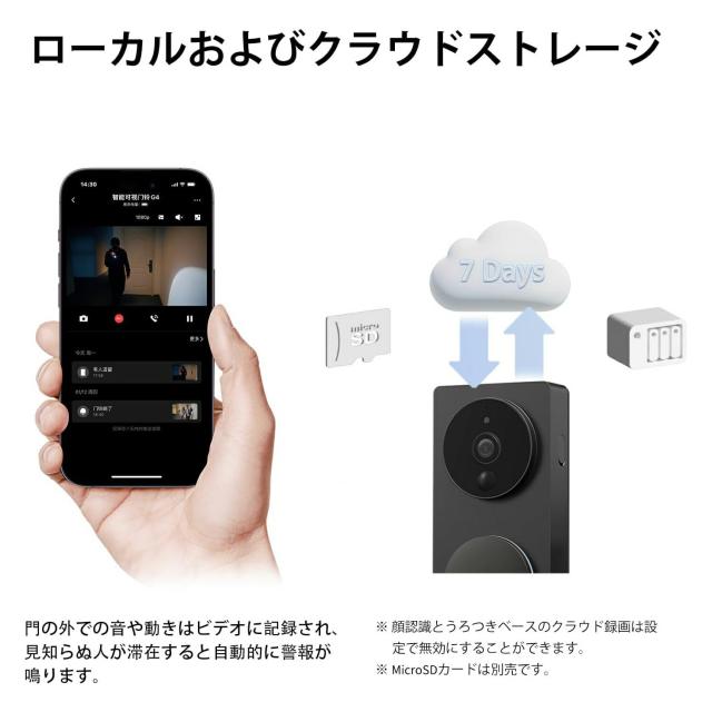Aqara インターホン ドアホン ワイヤレス 工事不要 ビデオドアベル インターフォン スマホ連動 玄関 カメラ付き G4 Alexa HomeKit Google Home Siri 人感検出 双方向音声 一人暮らし セキュリティ 電池式 有線チャージ 両方通話 家族共有_6
