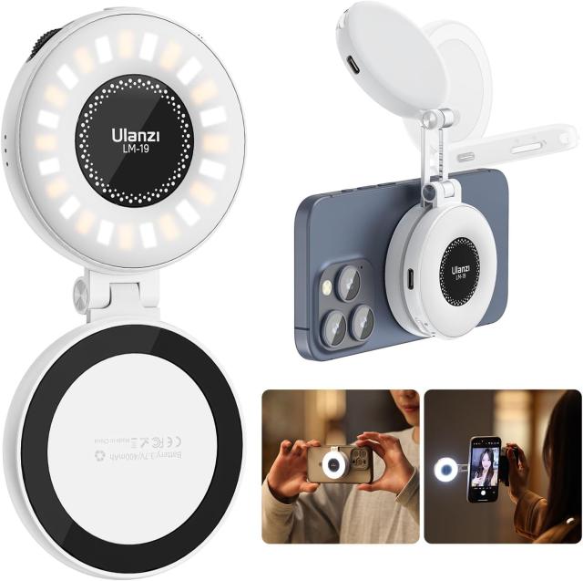 Ulanzi リングライト 自撮りライト MagSafe対応 撮影用ライト LEDライト 3色モード 色温度調節2500〜8500K 210度回転可能 高輝度 24個LED搭載 充電式 スマホライト ビデオライト 小型 持ち運び便利 zoom/web会議/自撮り/料理/動画/写真/物撮りに照明 白