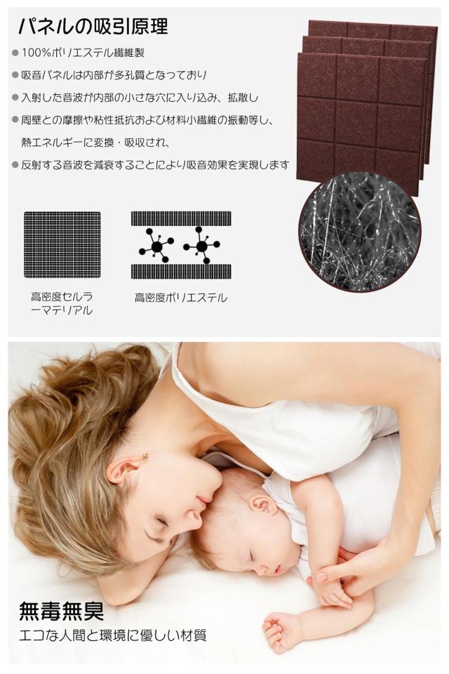 【送料無料】【96枚】吸音材 吸音パネル 吸音ボード 【高品質素材採用】 硬質吸音フェルトボード 難燃 室内装飾 楽器 ピアノ室 防音対策 カラー選択可 両面テープ付き_5