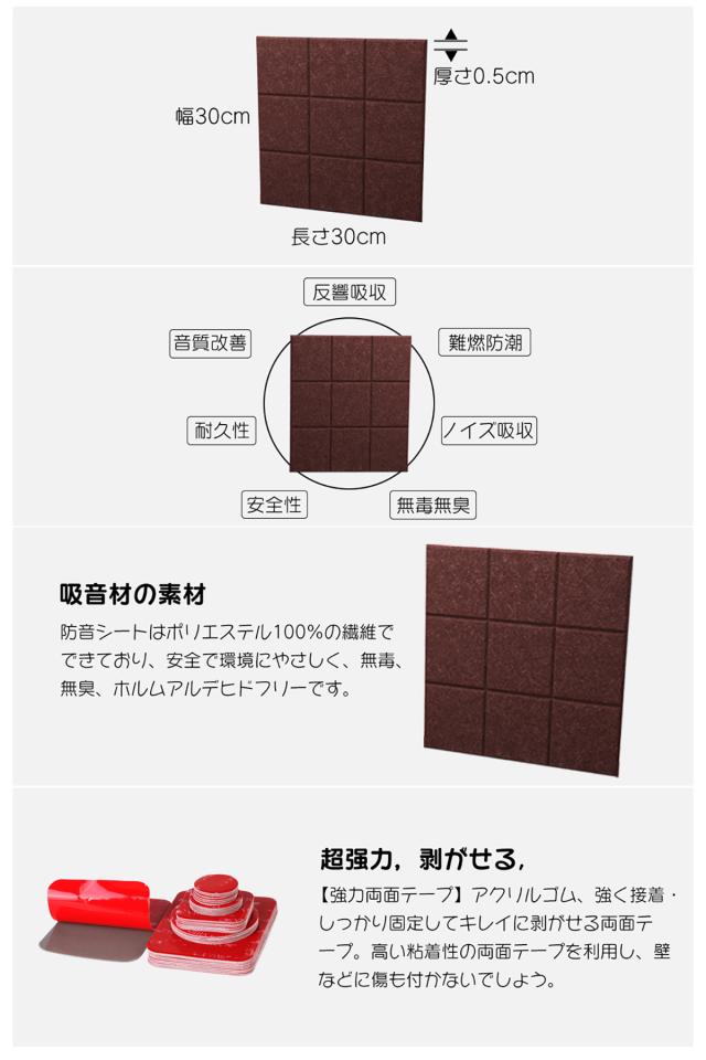 【送料無料】【96枚】吸音材 吸音パネル 吸音ボード 【高品質素材採用】 硬質吸音フェルトボード 難燃 室内装飾 楽器 ピアノ室 防音対策 カラー選択可 両面テープ付き_6