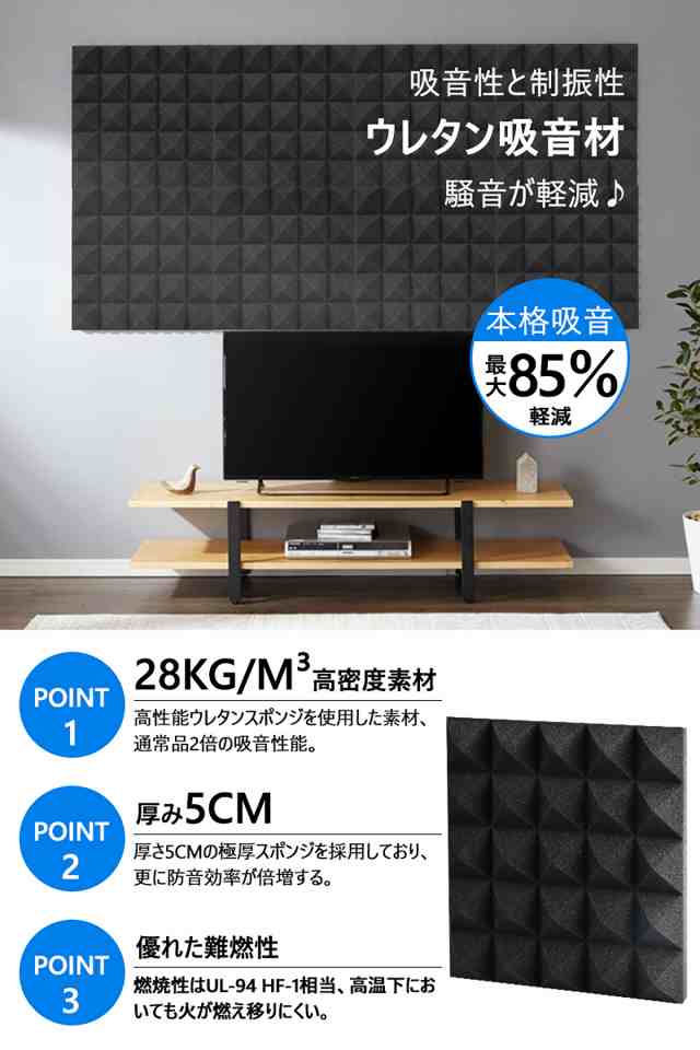 【送料無料】吸音材 防音材【60枚】防音 吸音 壁 賃貸 防音パネル 防音シート ウレタン吸音材 スポンジ 防音材 高密度 断熱 難燃 騒音防止 緩衝材 吸音マット 室内装飾 25CM×25CM×5CM 【両面テープ付き】 贈り物の通販は