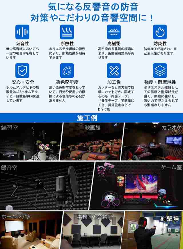 【送料無料】吸音材 防音材【60枚】防音 吸音 壁 賃貸 防音パネル 防音シート ウレタン吸音材 スポンジ 防音材 高密度 断熱 難燃 騒音防止 緩衝材 吸音マット 室内装飾 25CM×25CM×5CM 【両面テープ付き】 贈り物の通販は
