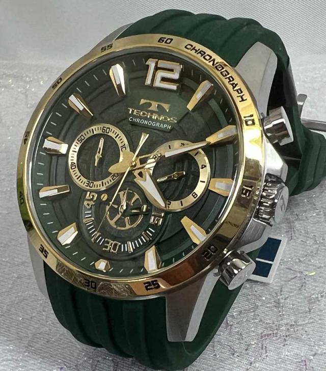 【お値段以上の造りです！】テクノス 腕時計 メンズウォッチ TECHNOS   technos 腕時計 T8B79GMラッピング無料 手書きのメッセージカード 　　ラバーベルト　グリーン_1