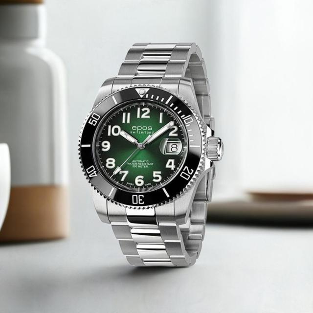 【スイス機械式時計の名門】エポス腕時 メンズ腕時計 EPOS epos SPORTIVE Diver 3504TIGRM スポーティブ  自動巻 機械式 オートマチック グリーンダイヤル チタン製 ラグジュアリー メンズウオッチ スイス腕時計 ラッピング無料