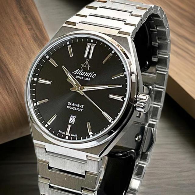 【スイス時計メーカー正規2年保証】アトランティック 腕時計 Atlantic メンズ腕時計 メンズウオッチ グジュアリーなデザインでクオーツムーブメントはスイスのロンダです　583866.41.6　文字盤カラーはブラックです 43,560円