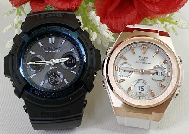 恋人たちのGショック ペアウオッチ G-SHOCK BABY-G ペア腕時計 カシオ 2本セット gショック ベビーg 電波ソーラー AWG-M100A-1AJF MSG-W600G-7AJF  ラッピング無料 手書きのメッセージカード あす楽対応　クリスマス プレゼント 誕生日 御祝い還暦 銀婚式 結婚記念日 婚約の通販は