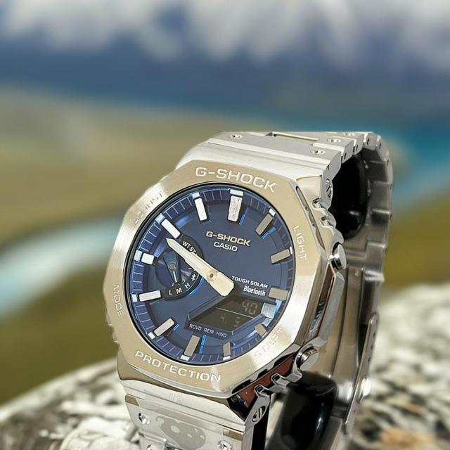 【腕時計コレクターに人気の定番フルメタル】カシオGショック　フルメタル ブルー文字盤 オクタゴンケース　G-SHOCK BABY-G カシオ  gショック 電波ソーラー  GM-B2100AD-2AJF ブルートゥース対応