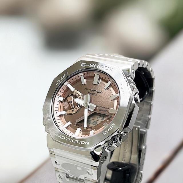 【2024年新作奇麗なピンク】カシオGショック　フルメタル サーモンピンク文字盤 オクタゴンケース　G-SHOCK 　カシオ gショック 電波ソーラー GM-B2100AD-5AJFブルートゥース対応