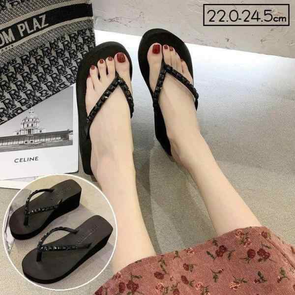 サンダル 厚底 トングサンダル レディース 女性 靴 ビーチサンダル フラットソール ストーン調 シンプル おしゃれ カジュアル かわいいの通販は 5,130円