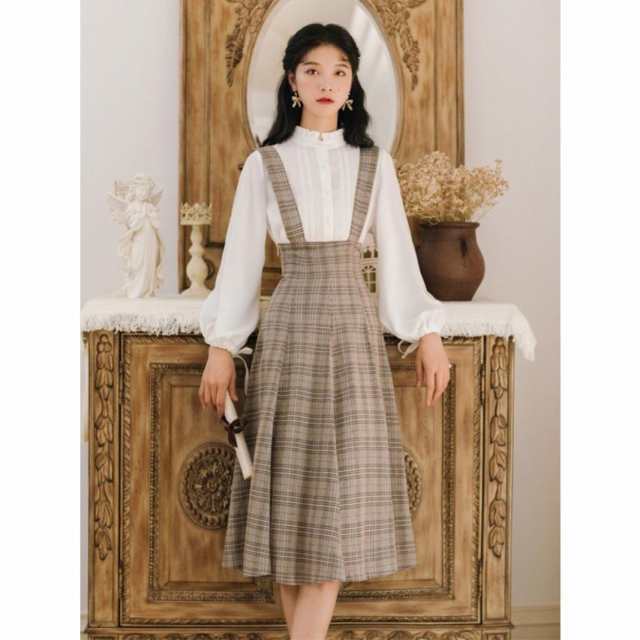 ジャンパースカート チェック柄ワンピース コーデセット セットアップ レディース オールインワン サロペット スカート シャツブラウスの通販は 8,895円