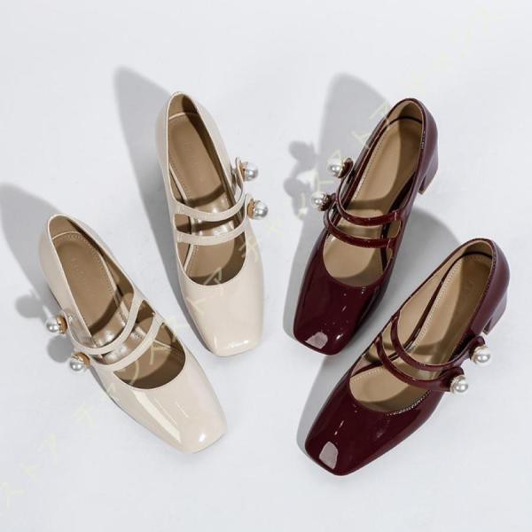 チャンキーヒール スクエアトゥ ローヒール ハイヒール パンプス ストラップ 5cm ヒール パンプス 痛くない 太ヒール 走れる エナメル おの通販は 5,457円