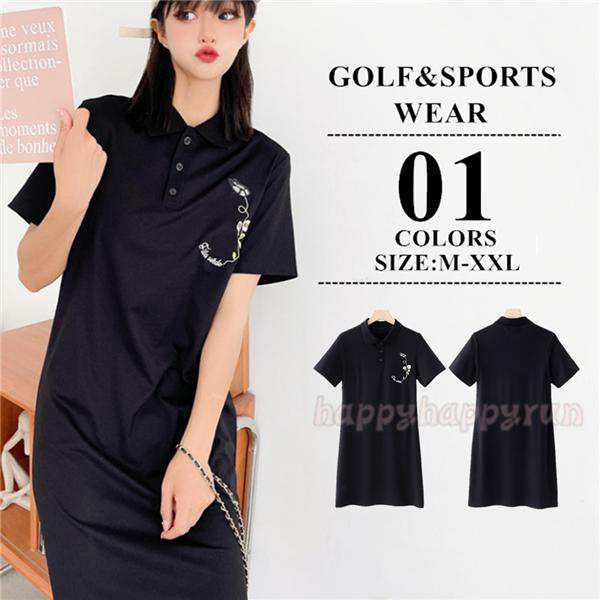 レディース 春 夏 ゴルフウェア ポロワンピース スポーツウェア ポロシャツ ワンピース 丈長め ゴルフ 吸汗 半袖 カジュアル おしゃれ 通の通販は 4,644円