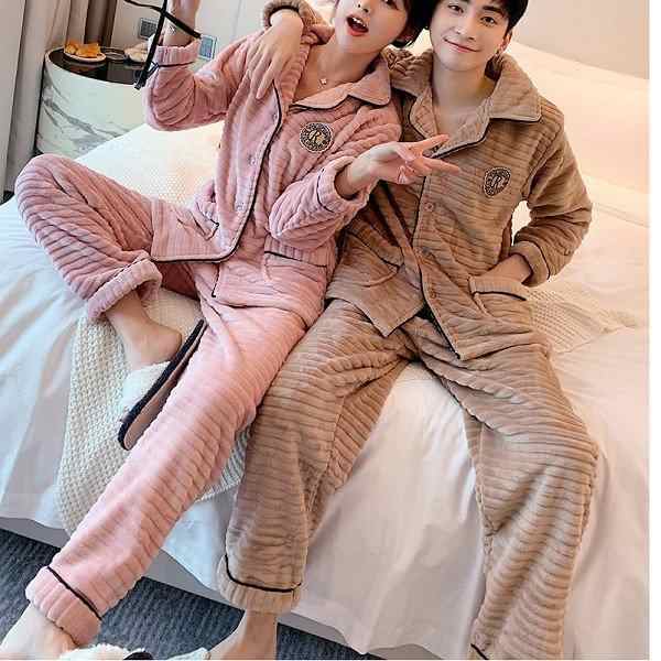 パジャマ 長袖 ペアパジャマ カップルペアルック ルームウェア上下セット 秋冬 前開き ネグリジェ ふわモコ 厚手結婚祝い 結婚記念日 単の通販は 5,410円