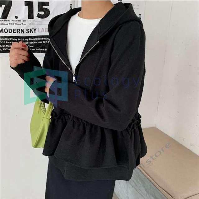 ジャケットレディースフード付きアウターバックフリルパーカー長袖スウェット風あったか無地の通販は 5,196円