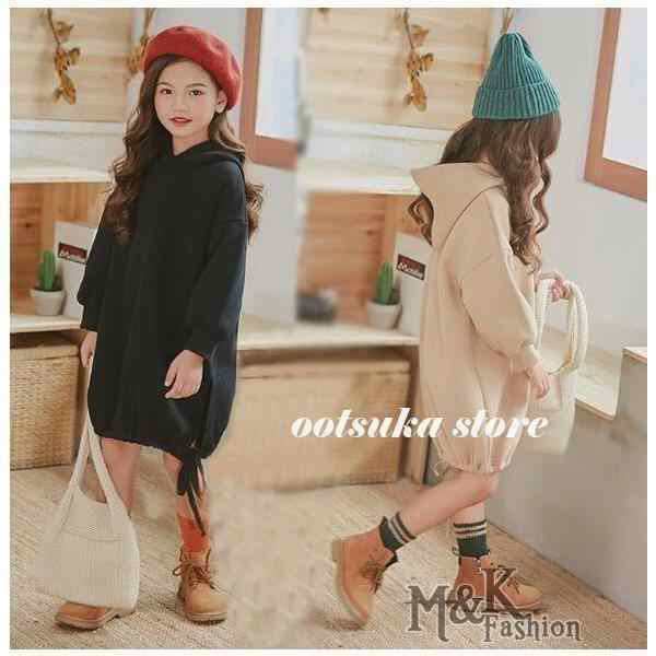 子供服ワンピースキッズ女の子長袖秋冬裏起毛厚手おしゃれ韓国子供服ジュニアパーカー子供ドレスdressカジュアル可愛い女児小学生通学着の通販は