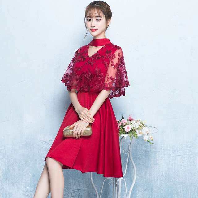 赤袖ありパーティードレスワンピースドレスワンピワンピースドレスお呼ばれドレス結婚式二次会披露宴お呼ばれ同窓会食事会の通販は 10,382円