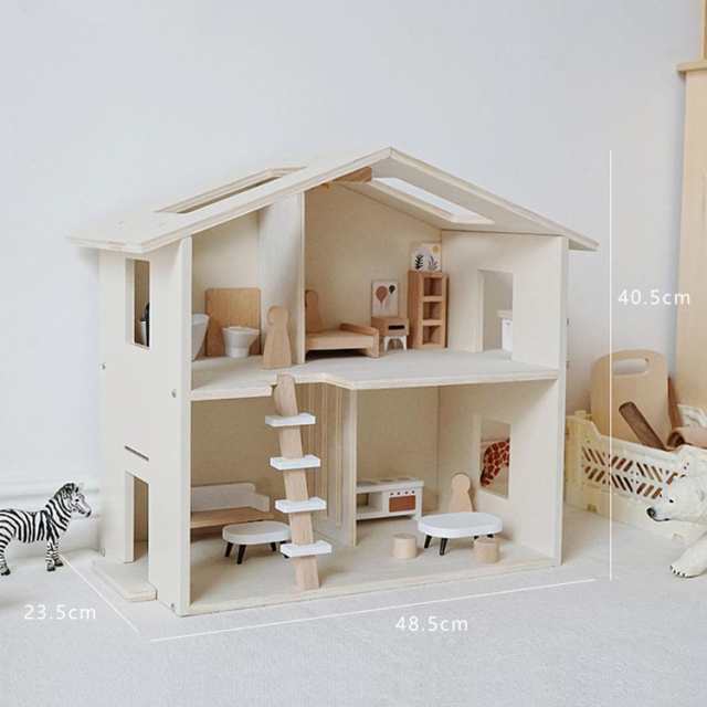 屋根付き 木のおもちゃ キッズ ドールハウス おままごとセット