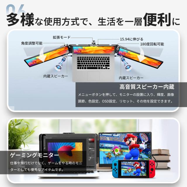 デュアルモニター モバイルモニター 14インチ 【軽量650g 超薄型0.3cm