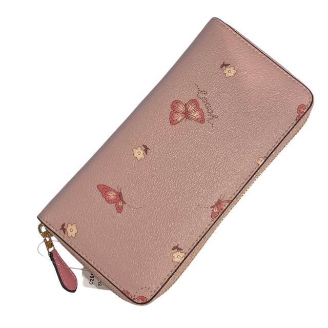 ☆コーチ COACHレディース ラウンドファスナー長財布 ピンク系 COACH