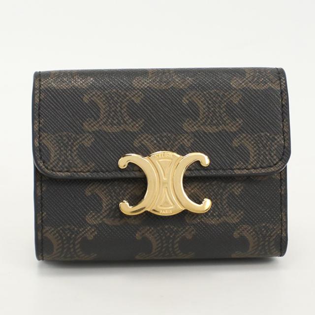 CELINE セリーヌ コイン入付コンパクトウォレット トリオンフキャンバス 10I65 2DS3 04LU 三折財布小銭入付き PVC  【中古】 レディース　Aランクの通販は