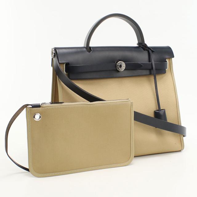 【中古】HERMES エルメス エールバッグジップPM ハンドバッグ/トワルミリタリー トレンチ/ブラック レディース　Aランク