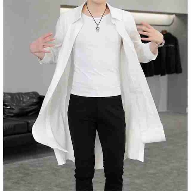 トレンチコート メンズ 薄手 UVカット ロングシャツ シャツ ロング丈 ホスト 春 夏 サマージャケット きれいめ スリム 個性の通販は 5,939円