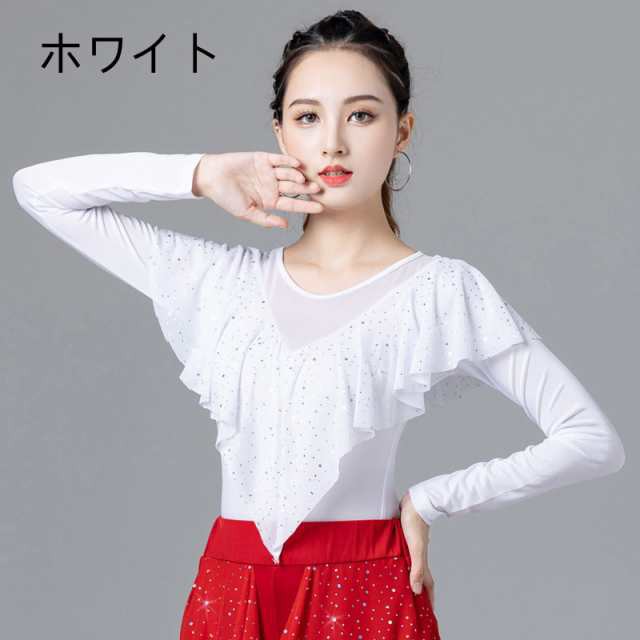 フラメンコ用ブラックトップス フリル付き 問合せる