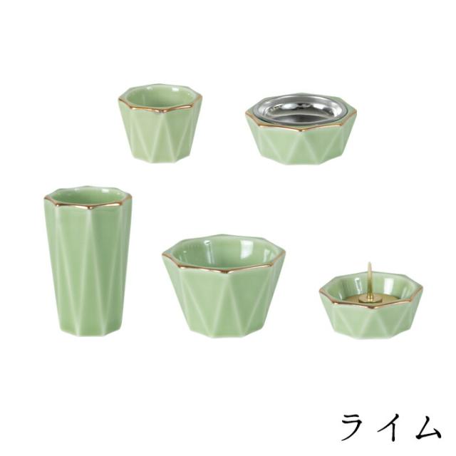 きらら  5具足セット  香炉 花立て 火立て 茶湯器 仏飯器　ピーチ 楽天市場】仏具 5点セット しずく 5具足 茶湯器 仏飯器 香炉