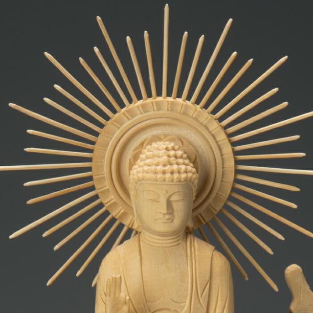 阿弥陀如来像　木彫り　八角台座付　放射光背付　80cm 立像　専用木箱付 阿弥陀如来像 木彫り 八角台座付 放射光背付 80cm 立像 専用木箱付