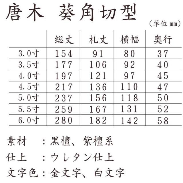 【なごみ工房】【位牌】唐木位牌 葵角切型 紫檀・黒檀 6.0寸 文字彫り 戒名入れ 戒名 モダン 勝美 ペット_7