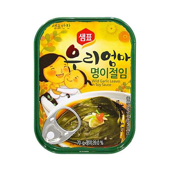 [センピョ] ギョウジャニンニクの醤油漬け 缶詰/ BOX(30個×70g)　えごまの葉 韓国おかず ミョンイナムル 行者ニンニク にんにく 缶詰 缶