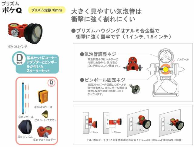 STS ポケＱ 1.5インチ Dセット 反射プリズム ミニプリズム 測量 計測 土木 建築