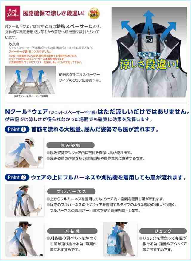 NSP エヌ・エス・ピー Nクール ウェア ファン付きウェア 半袖 フルハーネス対応モデル ND-1132【ウェアのみ】上部ファンの通販は