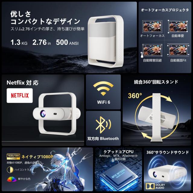 プロジェクター 家庭用 天井投影対応 1500ANSI projector 4K HDR10+