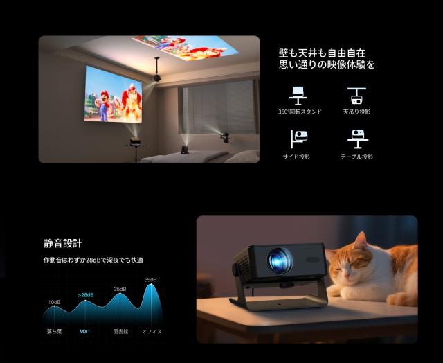 プロジェクター家庭用 小型 天井 静音【Netflix・Prime Video・YouTube