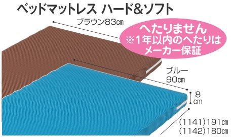 介護用品 ベッドマットレス ハード＆ソフト ブラウン 83cm幅180cm長